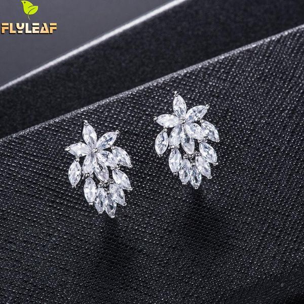 

stud 925 sterling silver full zircon leaves earrings for women luxury design lady fashion party jewelry accessories flyleaf, Golden;silver