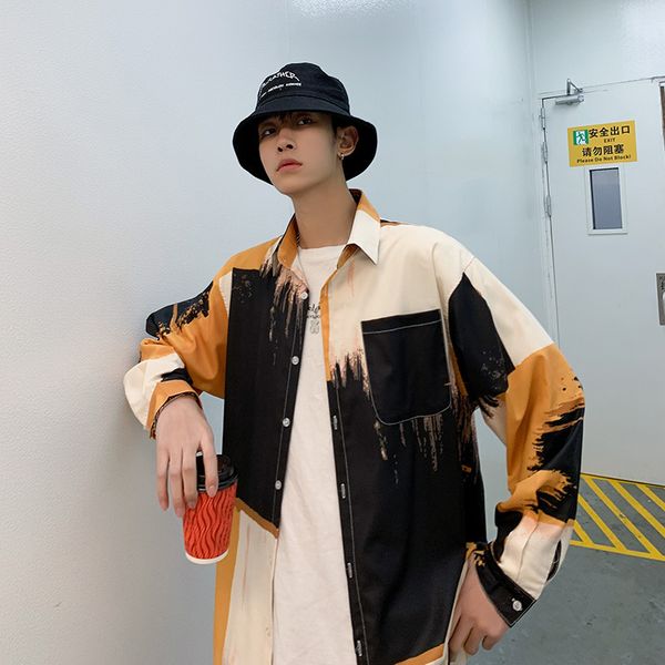 

men's casual shirts high street style man's spring long-sleeved t-shirt handsome korean couple basic outside man 1nyk, White;black