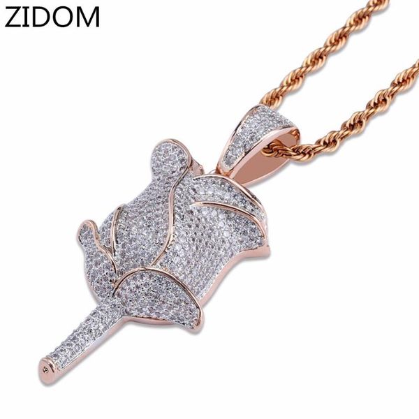 

pendant necklaces men/women hip hop iced out bling rose flower micro pave zirco hiphop necklace jewelry gift drop, Silver
