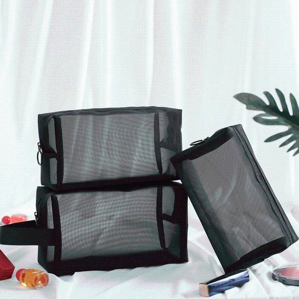 

black portable transparent mesh women cosmetic bag zipper beauty toiletry case organizer bags & cases