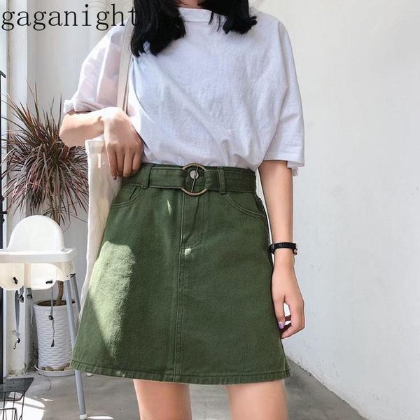 

skirts gaganight solid casual women a line jeans skirt high waist slim plus size demin female spring summer chic students falda, Black