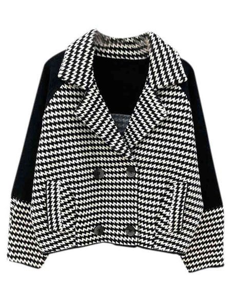 

2021 autumn style foreign small man age reduction thousand bird lattice women's suit double-sided tweed et cardigan coat, Black;brown