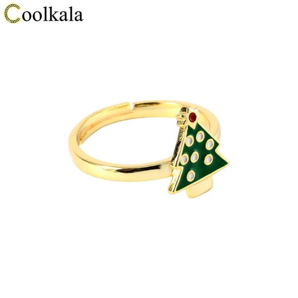 

wedding rings coolkala s925 sterling silver oil dripping cartoon christmas tree adjustable ring, Slivery;golden