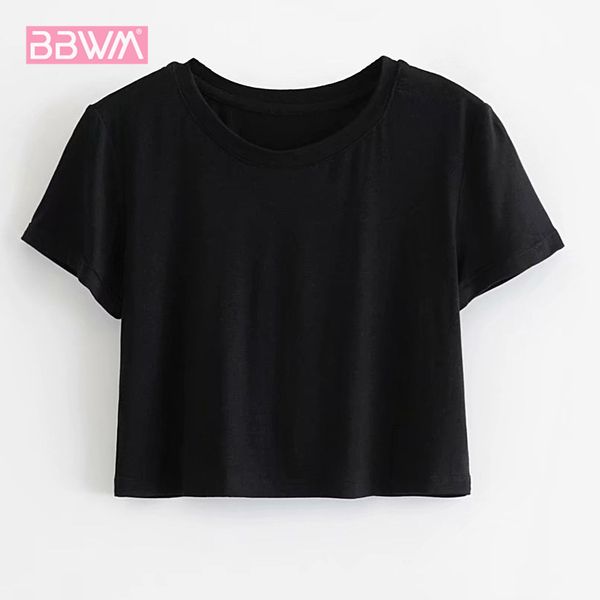 

round neck short sleeve harajuku fresh short solid color women's t-shirt simple basic style loose chic female 210507, White