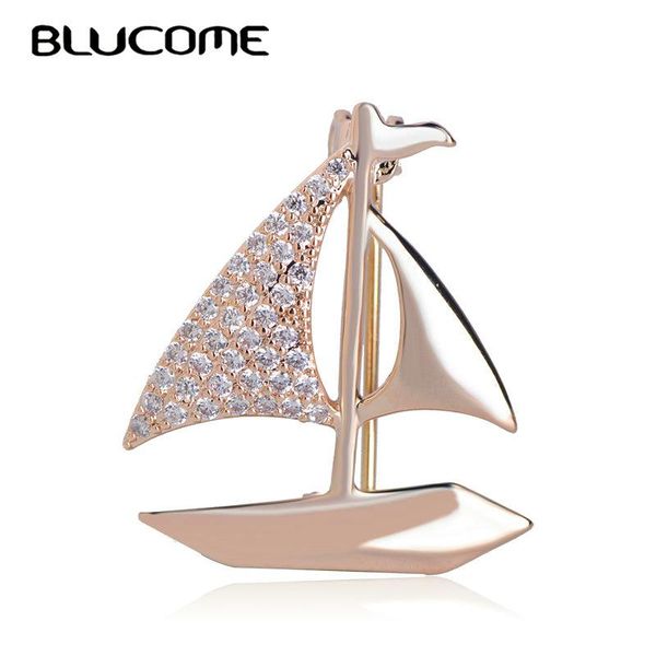 

pins, brooches blucome fashion style sailing seaman sailboat shape copper zircons gold color pins women scarf suit dress decorations, Gray