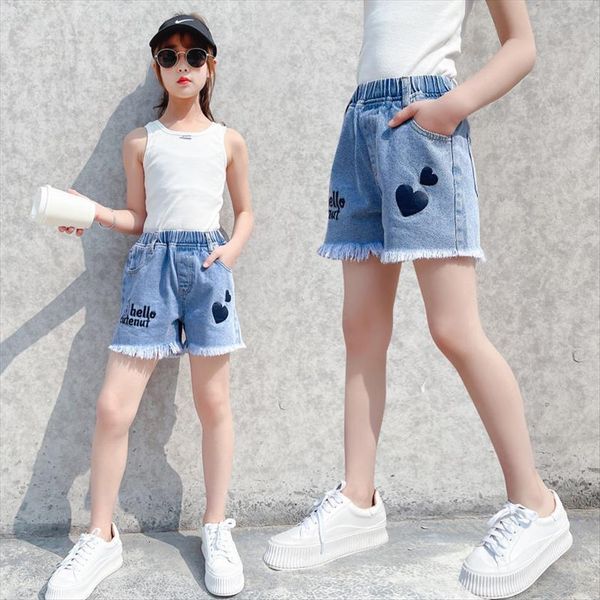 

kids girl tassel denim shorts heart print teens casual teenagers summer clothing for 5 14 years old age, Black