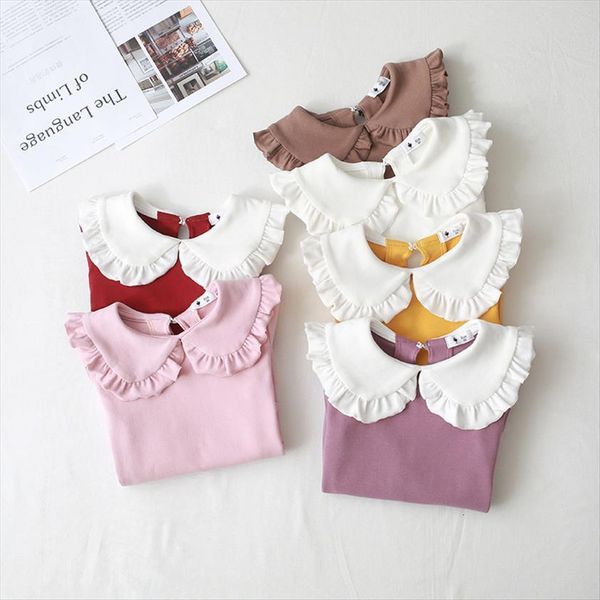 

spring children girls peter pan collar cotton bottom shirt long sleeved t for baby bc558, Blue