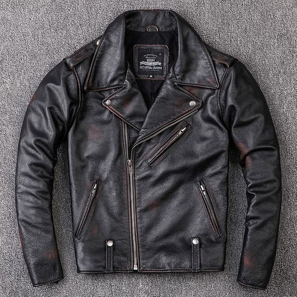 

men's leather & faux vintage 2021 genuine jacket motorcycle biker cowhide jackets fashion coat slim clothing plus size, Black