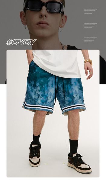 

men's shorts summer high street pants men sports tie dye drawstring loose casual male letter print xk5-48, White;black