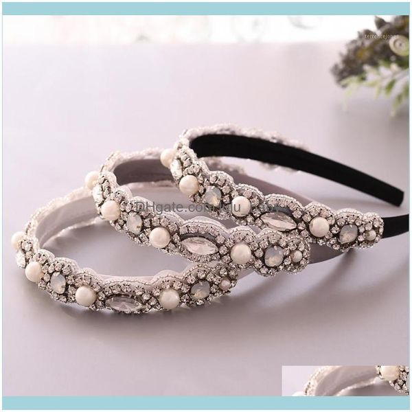 Haarschmuck, Schmuck, Haarspangen, Haarspangen, Trixy S274-Fg, wunderschön perlenbesetztes Barock-Stirnband, Kristall-Hochzeit, weißes Braut-Tiara-Design