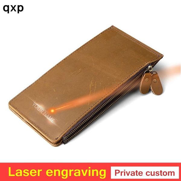 

card holders men's crazy horse grain cow leather wallet designer male crad long zipper men fashion coin purese, Brown;gray