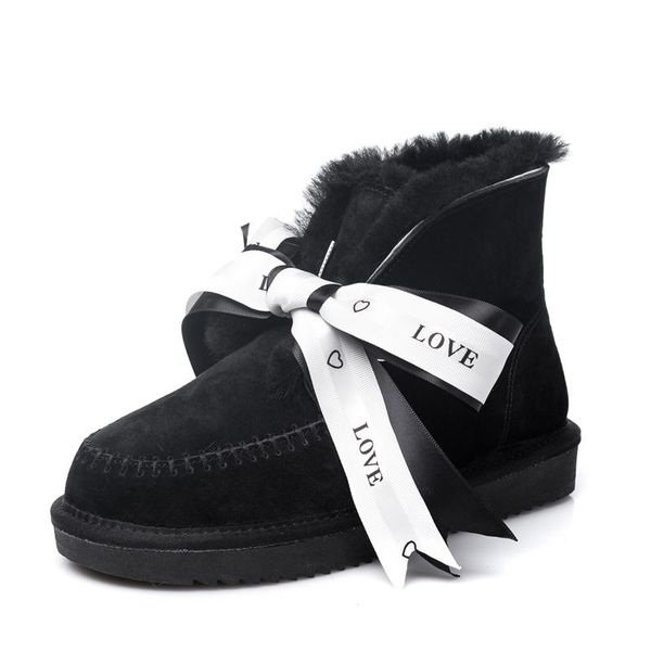 

comfortable 2021 women boots classic winter fashion warm brand genuine leather snow for woman shoes botas mujer, Black