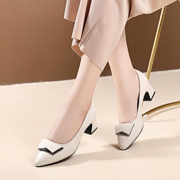 

dress shoes lisunny brand thick heel ladies pumps genuine leather pointed toe square heels party handmade women, Black