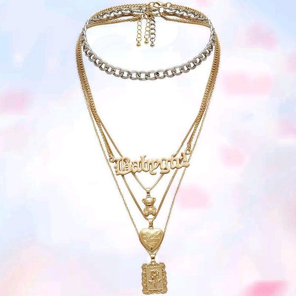 

necklace women,choker jewelry, creative fashion metal chain multi layer necklace,peach heart letter clavicle for women pendant necklaces, Silver