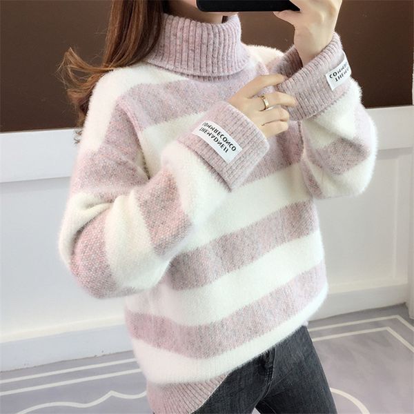 

women's sweaters big winter turtleneck high mink wool women's sweater loose pullover short jumper ladies tarja long sleeve tjnx, White;black