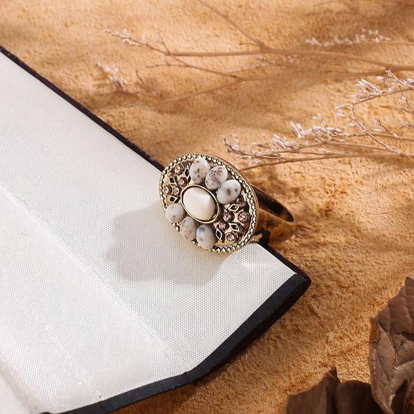 

cluster rings doreenbeads 2021 fashion vintage glass resin jewelry for women party wedding, Golden;silver