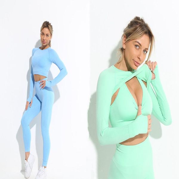 

yoga outfit seamless leggings women set gym fitness sportswear summer clothes women's tracksuit workout for sport crop top