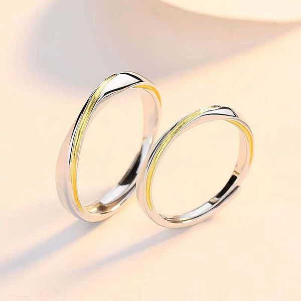 

wedding rings delicate minimalist two-tone couple romantic korean style adjustable jewelry for men women engagement acccessories, Slivery;golden