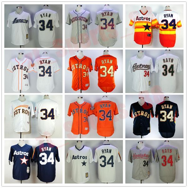 

1980 2006 retire bp vintage 34 nolan ryan baseball jersey men cool base pullover pinstripe flexbase navy blue orange white grey sewing, Blue;black