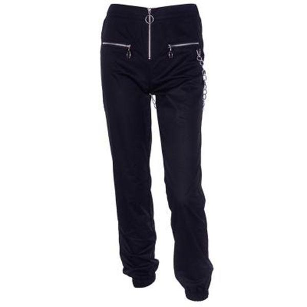 

women's pants & capris 2021 summer street versatile zipper chain trousers gothic wind lady black woman's clothing, Black;white