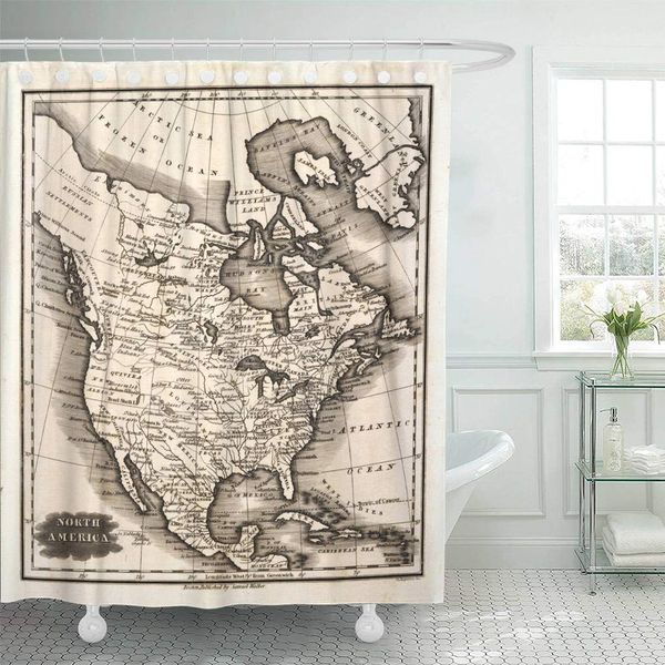 

shower curtain,1799 antique map of north united states canada mexico brown vintage,bath curtain closet curtain home bathroom
