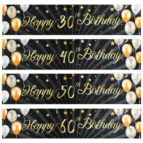 black gold happy birthday banner balloon flag 30th 40th 50th 60th party decoration supplies bunting anniversary