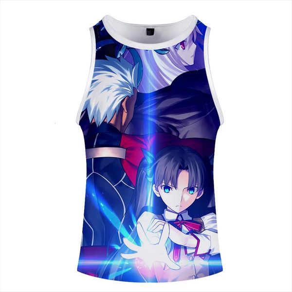 

fate stay night tv animation game cartoon harajuku 3d cool streetwear tank capless fashion summer mens top, White;black