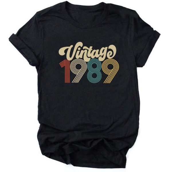 

women's t-shirt vintage 1989 letter print 32nd birthday party t shirts causal summer women harajuku tee shirt femme drop, White