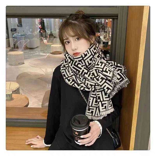 

the new design new fashion letter scarf autumn and wter women's versatile imitation cashmere knitted warm shawl winter, Blue;gray