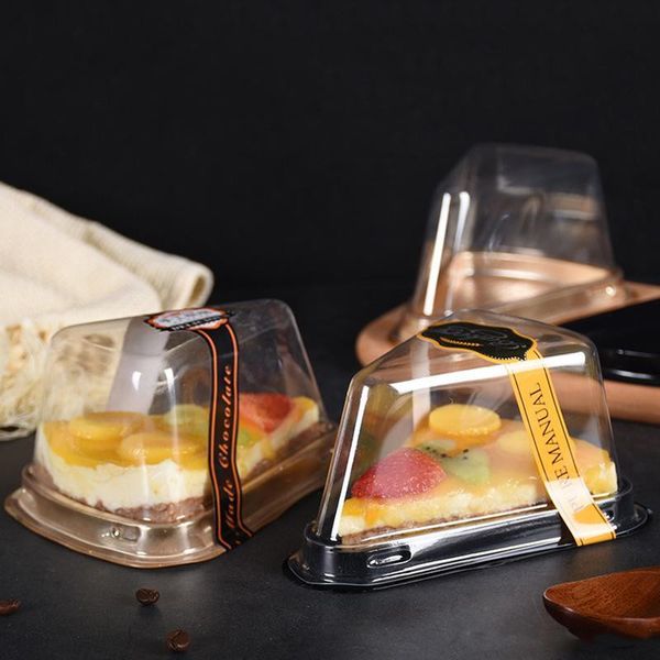 Whosale Trasparente Plastica Cake Box Formaggio Triangolo Pacchetto 4 Color Blister Case Restaurant Dessert Box Packaging Boxes