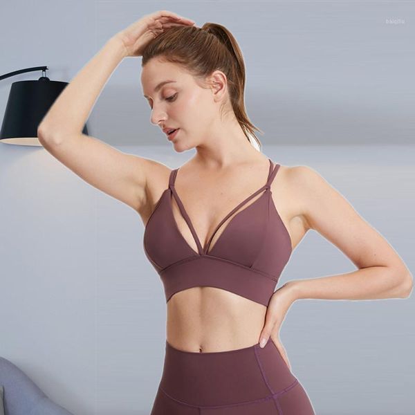 

sports underwear women deep v-neck gym yoga bra cross shoulder strap shockproof running fitness training workout outfit
