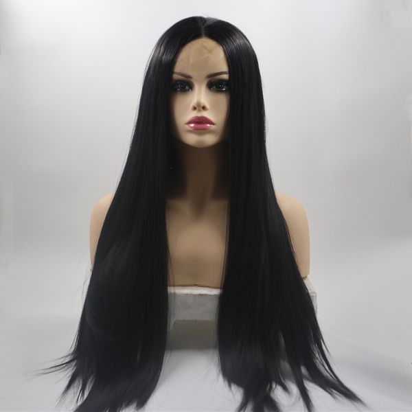 80 cm Lange Gerade Synthetische Spitze Front Perücke Simulation Menschliches Haar perücken Schwarz Farbe perruques de cheveux humains Für Frauen FY259