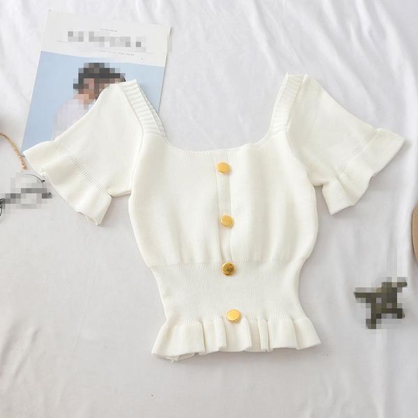 

women's t-shirt g1263 2021 summer women fashion slim short section one word collar button sleeve wholesale, White