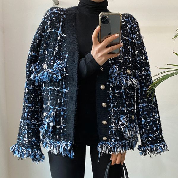 

women's jackets [ewq] chic autumn cormorant with tassel neckline wool mixed cardigan mesh loose sleeve long black sweater 16e4362 653s, Black;brown