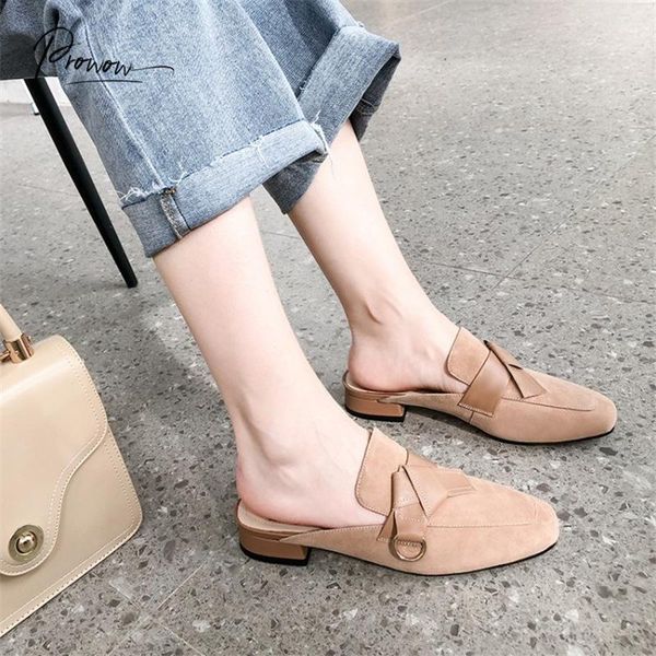 

slippers prowow fashion style summer shoes woman square toe black kid suede women mules ladies
