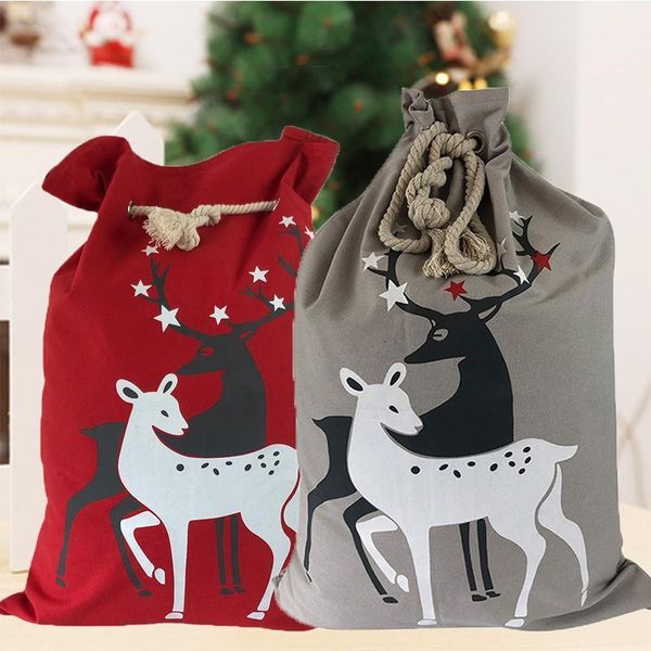 

christmas decorations 30pcs/lot santa sacks plaid grid reindeer cotton gift bag candy storage handbag double strings bags for home supplies