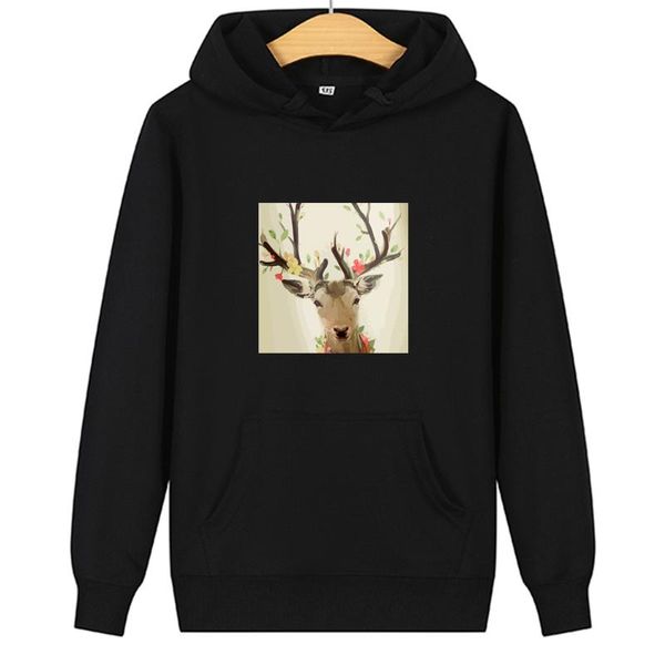 

women's hoodies & sweatshirts sudadera hombre casual deer print male autumn harajuku stylish pullovers hoodie, Black
