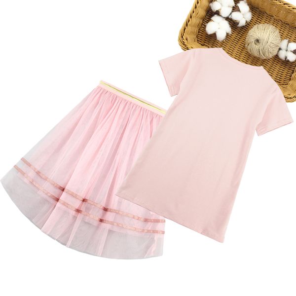 

girls summer clothes mesh skirt + t-shirt clothes for girls letter print kids clothes summer casual teenage for girls, White