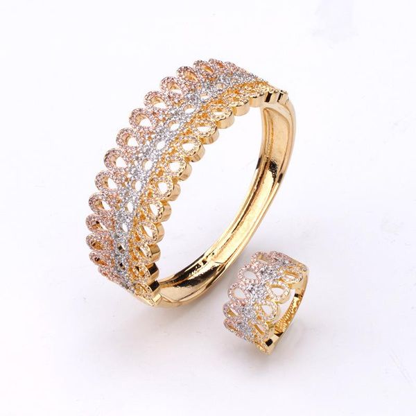 

bangle personality trend double row micro-inlaid zircon hollow bracelet small luxury women three-color electroplating ring set, Black