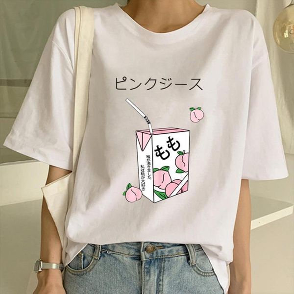

kawaii peach juice japanses harajuku women t shirt grunge girls friends 90s white tee summer casual tumblr outfit fashion