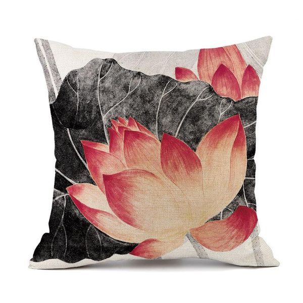 

cushion/decorative pillow chinese classical style back cushion ink painting black and red color lotus plant pillows decor home