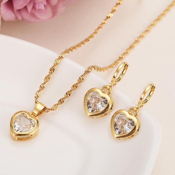 

earrings & necklace gold bridal crystal jewelry sets heart white blue green cubic zircon earring chain for women girls gift, Silver