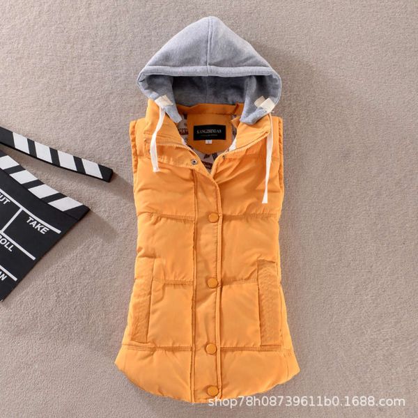 

winter college style version autumn thickened mandarin jacket women's short down cotton vest, White