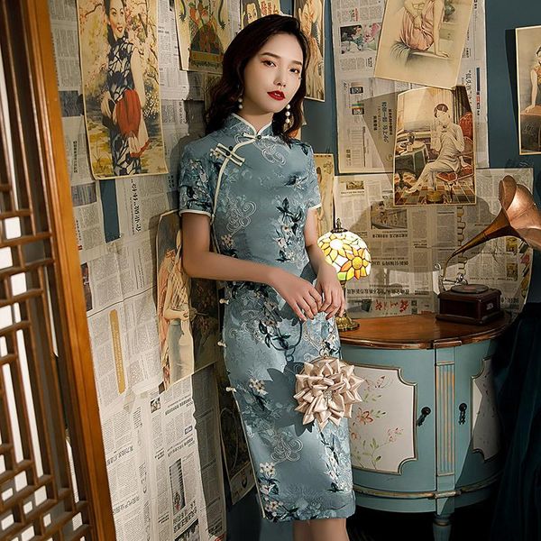 

ethnic clothing chinese dress vintage high split qipao women floral print cheongsam elegant traditional costume fashion modern vestiods, Red