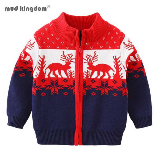 Mudkingdom Weihnachtspullover Strickjacke Kinder Gestrickte Rentierkleidung Baby Jungen Reißverschluss Pullover Mantel 210615