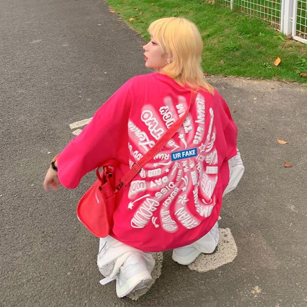 

men's t-shirts summer fashion brand printed short sleeve trend loose round neck handsome personality half tees, White;black