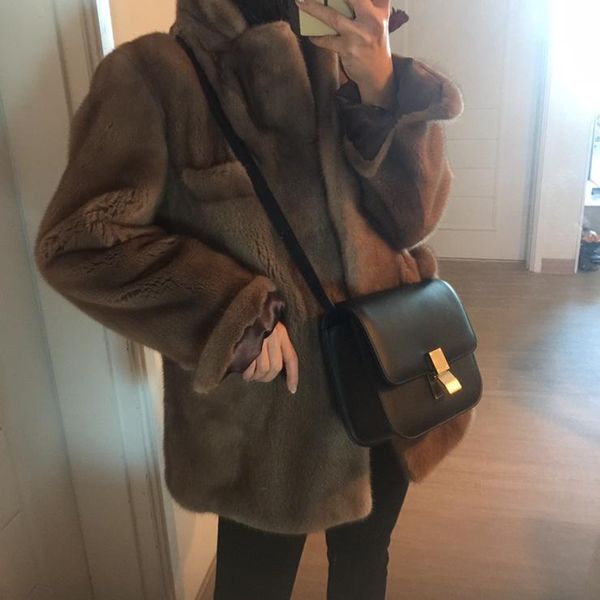 

women's fur & faux arlene sain 2021 velvet mink women coat, Black