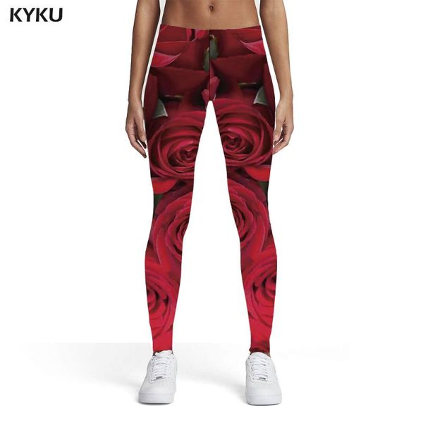

women's leggings kyku flower women red spandex casual sport womens pants fitness slim skinny pencil, Black