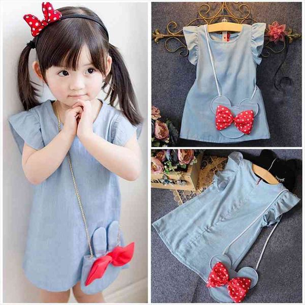 

pudcoco baby kids girl dresses cute mouse demin gown formal party casual clothes, Red;yellow