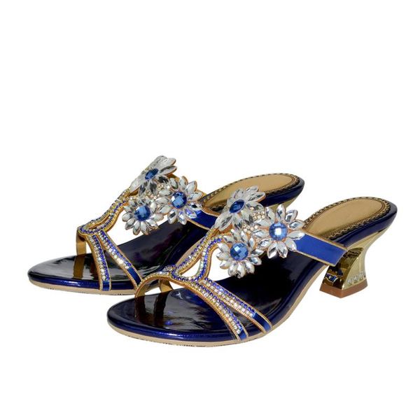 

slippers flower rhinestone hollow women summer horse shoe heel high diamonds, Black